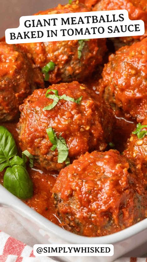 Big Meatballs Recipe, Meatball Red Sauce Recipes, Meatballs Baked In Sauce, Meatballs And Tomato Gravy, Meatballs Main Dish, Meatballs With Red Sauce, Meatballs And Red Sauce, Meatballs And Tomato Sauce, Giant Meatballs Baked