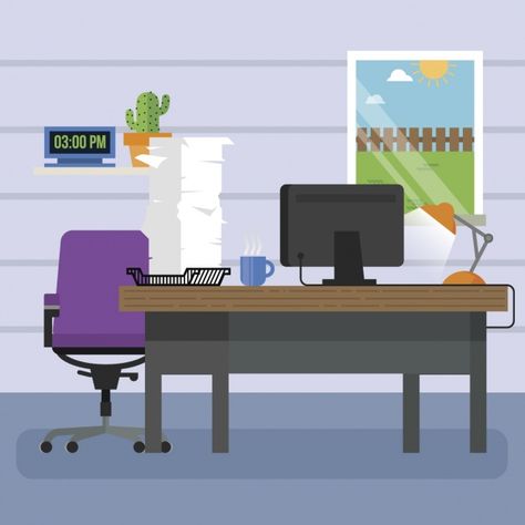 Workplace background design Free Vector | Free Vector #Freepik #freevector #background #design #computer #wallpaper Office Cartoon Background, Office Cartoon, Classroom Interior, Office Background, Architects Office, Graphic Design Course, Computer Table, Cartoon Background, Work Desk