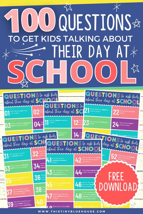 Encourage and motivate kids to share all the details of their school day with these clever questions to ask kids about school! With our free printable question sheets you'll never be faced with the standard "fine" answer again. Questions To Ask Kids, Screen Free Activities For Kids, Home Organization Printables, Popular Printables, School Questions, Fun Printable Activities, Kids Printable Activities, Preschool Craft Activities, What Makes You Laugh