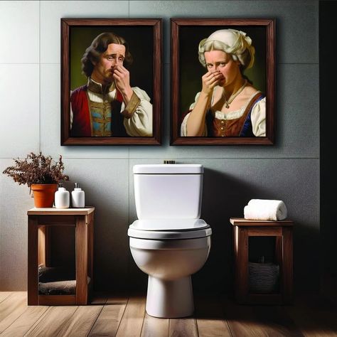 🚻 Ready to add some classical humor to your bathroom? 💨 This Funny Renaissance Bathroom Printables Set will have everyone holding their noses—literally! 🎨🖼️ Perfect gag gift or quirky wall art for a stinky situation. 🕰️✨ Tap the link in bio to shop this vintage-inspired set and bring the laughs to your WC! #bathroomart #renaissancehumor #gaggifts #etsyfinds Retro Bathroom, Wc Design, Add Humor, Bathroom Printables, Toilet Art, Retro Bathrooms, Vintage Man, Funny Bathroom Signs, Nose Art