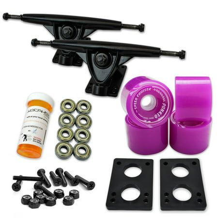 HD 7 LONGBOARD Skateboard TRUCKS COMBO set w/ 70mm WHEELS + 9.675" POLISHED/ BLACK trucks Color: Purple. Skateboard Trucks And Wheels, Longboard Cruising, Black Trucks, Longboard Cruiser, Pink Wheels, Best Longboard, Longboard Trucks, Orange Wheels, Skateboard Parts