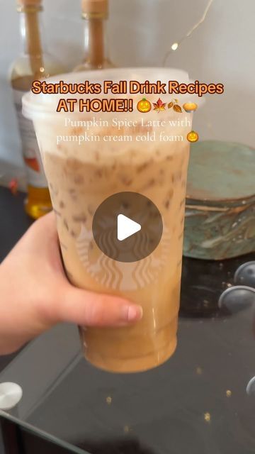 Brookelyn  Meyer ☕️✨🌸 on Instagram: "Pumpkin Spice Latte 🎃🍂🍁✨  How to make the perfect pumpkin spice latte:  🎃 4 pumps @amoretti pumpkin spice syrup (code BROOKELYN15 for 15% off) 🎃  2 shots espresso @nespressousa 🎃 milk + ice 🎃 cold foam is 3 tbsp heavy cream, 2 tbsp milk, splash of vanilla and 1 tbsp pumpkin pie syrup topped off with @kyyachocolate pumpkin spice sauce! (Code BROOKELYNKYYA10 for $$ off!)  Follow me @brookelynlikesespresso for more on TikTok, Instagram, and YouTube 🎃💕  #coffee #coffeelovers #icedlatte #pumpkinspice #pumpkinspicelatte #starbucks" Pumpkin Spice Sauce, Pumpkin Pie Syrup, Iced Pumpkin Spice Latte, Starbucks Fall Drinks, Fall Drink Recipes, Starbucks Secret Menu Drinks, Starbucks Secret, Milk Splash, Cold Foam