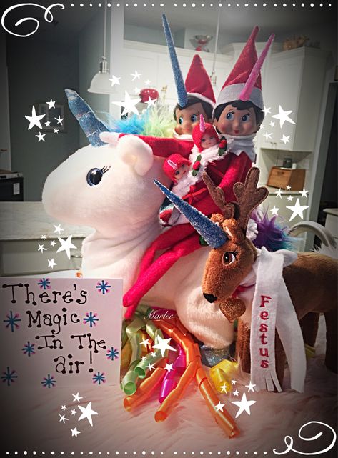 Elf on the Shelf - Unicorn Fun Unicorn Elf On The Shelf, Elf On Shelf, Balloon Animals, Shelf Ideas, On The Shelf, Elf On The Shelf, Elf, Balloons, Christmas