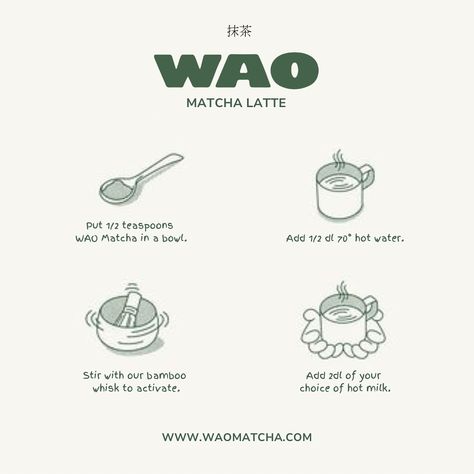 This Wednesday our FAQ are the most common answer to: How do I make a matcha latte?🍵 This is the instruction to the most basic matcha latte recipe! Do one matcha shot and then add your milk of choice, our hot recommendation is @besproud “alt alt” milk🥛 Do you have any questions about matcha, WAO Matcha or something else? DM us and we’ll get back to you as soon as we can🤍 #matcha #matchalatte #recipe #matcharecept How To Make Matcha Latte, Matcha Illustration, Hot Matcha Latte, Hampers Idea, Make Matcha, Hayday Farm Design, How To Make Matcha, Matcha Latte Recipe, Matcha Drink