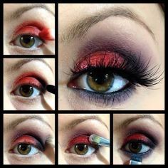 20-Amazing-Eye-Makeup-Tutorials-141 Pirate Makeup, Make Up Designs, Black Eye Makeup, Red Eye Makeup, Make Up Tutorials, Makeup Tutorial Eyeshadow, Eye Makeup Steps, Red Makeup, How To Apply Eyeliner