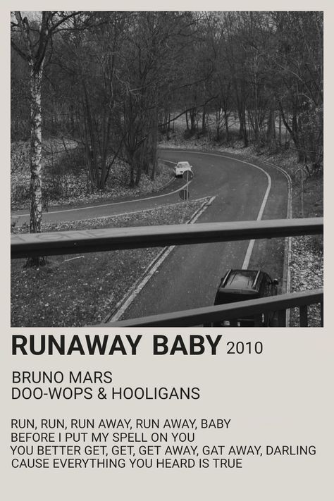 Bruno Mars Runaway Baby minimal polaroid poster Bruno Mars Runaway Baby, Bruno Mars Poster, Bruno Mars Music, Bedroom Collage, Bruno Mars Songs, Mars Poster, Printable Wall Poster, Polaroid Posters, Mars Bar