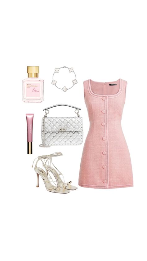 Pink style, pink outfit, silver heels, pink dress, evening dress, evening pink dress, summer outfit, ideas, fashion ideas, pink accessories, date night, outfit for date, wedding Pink Dress Summer, Outfit For Date, Outfit Ideas Fashion, Heels Pink, Summer Outfit Ideas, Pink Accessories, Style Pink, Pink Style, Silver Heels