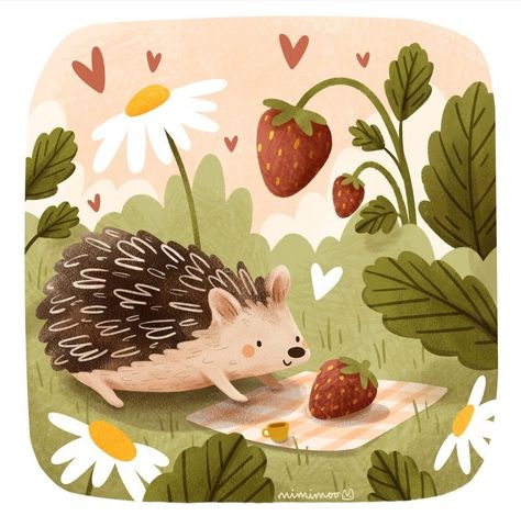 Strawberry Picnic, Hedgehog Illustration, 동화 삽화, Illustration Art Kids, Book Illustration Art, Keramik Design, A Picnic, Find You, Pattern Illustration