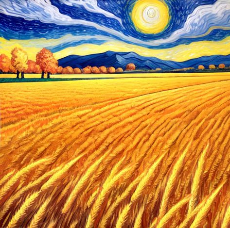 Van Gogh wheat field - imaginart Love Nature Quotes, Van Gogh Wheat Field, Modern Wall Decor Art, Wheat Field, Wheat Fields, Religious Images, City Illustration, Winter Art, Mid Century Art