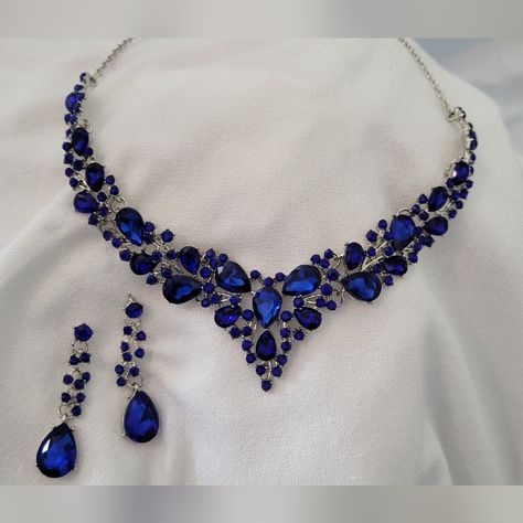 This Was Baught As A Bridal Set, But Never Worn. Costume Peice And Matches Well With A Tiara In My Collection. Royal Blue Necklace, Navy Blue Necklace, Royal Blue Quince, Blue Choker Necklace, Blue Quince, Blue Choker, Whimsical Owl, Accessories Inspiration, Bride Gown