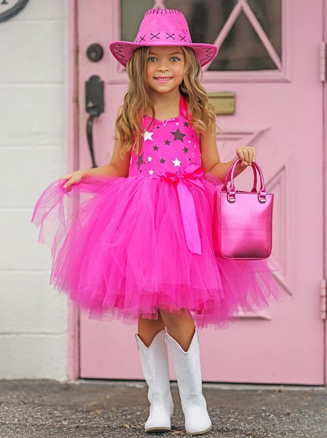 Bandana Costume, Cowboy Barbie, Tutu Frocks, Princess Ariel Dress, Doll Tutu, Rodeo Chic, Tutu Dress Costumes, Pink Bandana, Pink Cowboy Hat