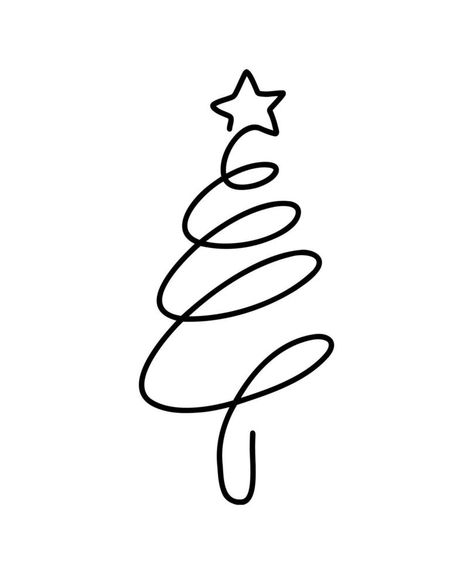 Christmas vector pine fir tree one line art with star. Continuous one line drawing. illustration minimalistic design for xmas and New Year type concept Tree Line Drawing, Xmas Cards Design, Line Drawing Illustration, New Year's Drawings, Christmas Tree Drawing, Drawing Stars, Wire Ornaments, New Years Tree, Heart Doodle