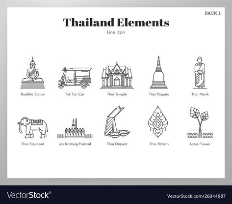 Elephant Icon, Wat Arun, Thai Elephant, Thai Design, Thai Pattern, Line Vector, Poster Ads, Post Stamp, Line Illustration