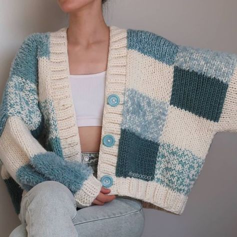 I Feel So Cool on Instagram: “long oversized matcha mint latte patchwork cardigan is now available for purchase on our etsy shop! ✨ . . . . . #patchworkcardigan…” Cardigan Sweater Outfit, Crochet Patchwork Cardigan, Pola Sweater, Jaket Crochet, Yarn Cardigan, Matcha Mint, Patchwork Ideas, Knitting Clothes, Crochet Cardigans