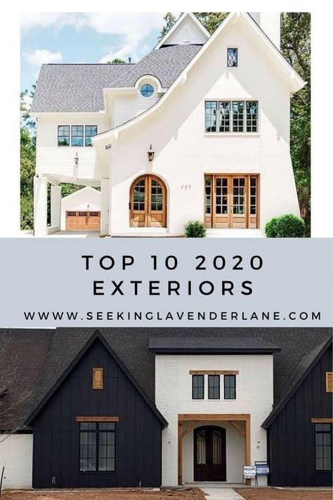 Top 10 Exteriors for 2020  Do you love driving around neighborhood being inspired by people's homes? Oh just me? Maybe you are renovating, buying, or building this coming year. Wonder what is on trend and what would make your house a real WOW? This post is about to blow your mind with what's on trend for 2020, and maybe you'll be a little surprised. #exteriors #curbappeal #newbuild #fixerupper White House Bronze Windows Exterior, White House With Black Accents Exterior, Paint Colors For Exterior Of House, Gray And White Exterior House Colors, Modern Home Exterior Paint Colors, Modern Farmhouse Exteriors, Modern Farmhouse Home Exterior, Stucco House Exterior, European Farmhouse Exterior