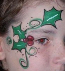 Holly Face Painting for Christmas Bee Face Paint, Homemade Face Paints, Fair Face, Christmas Face Painting, Winter Face, Kids Face Paint, Kids Makeup, Face Painting Halloween, Holiday Painting