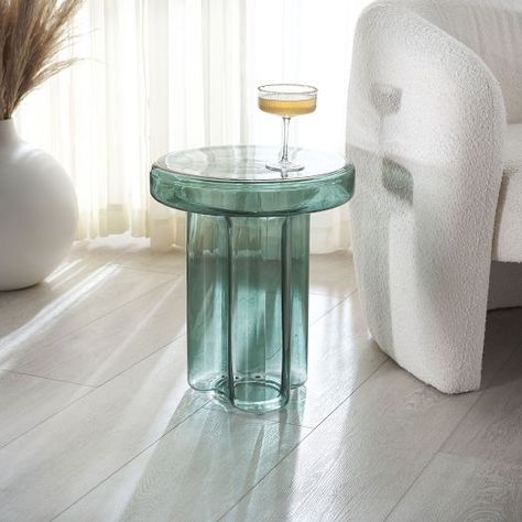 Side Tables & End Tables | West Elm Glass Accent Table, Home Decor Themes, Pedestal End Table, Glass Side Table, Safety Fence, Modern Accent Tables, Pool Safety, Glass End Tables, Glass Pedestal