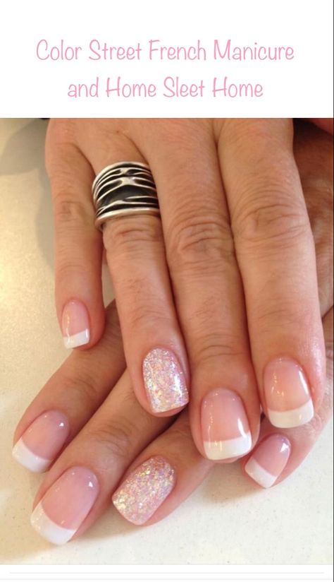 Color Street French Manicure & Home Sleet Home Color Street French Manicure, French Tip Ideas, Black Color Hairstyles, Hairstyles Black Hair, Color Hairstyles, Nail Color Combos, French Manicure Designs, Bridal Nails, Hairstyles Black