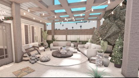 Outdoor Patio Ideas Bloxburg, Bloxburg Island Ideas, Blox Burg Backyard Ideas, Backyard In Bloxburg, Porch Bloxburg Ideas, Bloxburg Lounge Room Ideas, Garden Design Bloxburg, Bloxburg Hangout Room Ideas, Blocksburg Backyard Ideas