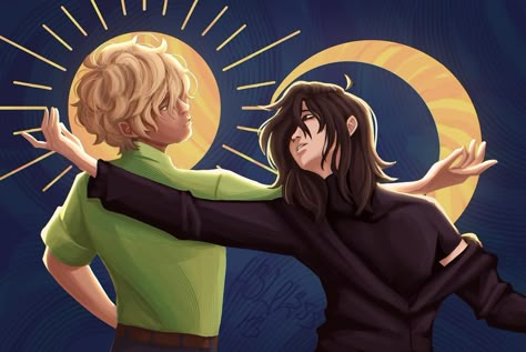 Sun And The Star, Solangelo Fanart, Painting Composition, Will Solace, Pjo Hoo, Trials Of Apollo, Procreate Art, Percy Jackson Fan Art, Percy Jackson Characters