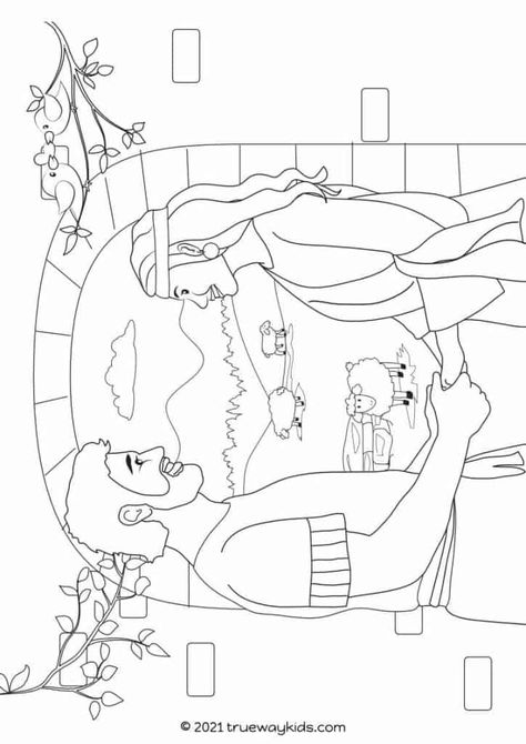 Teach your kids about Jacob and Rachel with this free printable coloring page! Perfect for Sunday school, home or church, this coloring page is a fun way to learn about the Bible and Jacob's marriage. Jacob And Rachel Coloring Page, Jacob Bible Story, Jacob Bible, Jacob And Rachel, Old Bible, Trueway Kids, Oldest Bible, New Testament Bible, Sabbath School