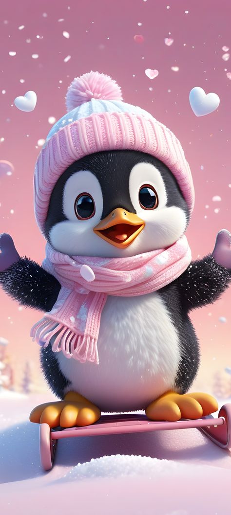 Cute Penguin Wallpaper, Panda Bears Wallpaper, Table Wallpaper, Penguin Wallpaper, Pink Penguin, Up Pixar, Animal Wallpapers, Iphone Wallpaper Stills, Merry Christmas Pictures