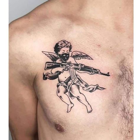 Jail Tattoos, Best Chest Tattoos For Men, Chest Tattoos For Men, Best Chest Tattoos, Full Chest Tattoos, Cupid Tattoo, Gang Tattoos, Tattoo Quotes For Men, Cherub Tattoo