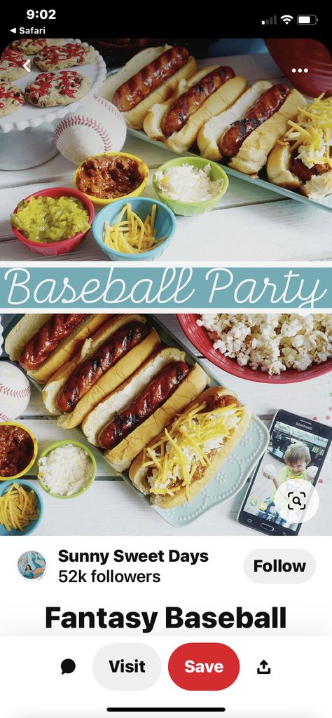 Baseball Food Party, Baseball Food, Baseball Theme Birthday, Fantasy Baseball, Movie Night Party, Hot Dog Recipes, Baseball Party, Baseball Theme, Baseball Stadium