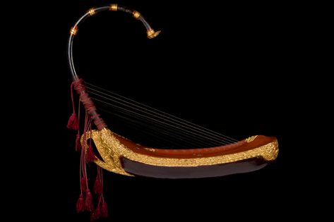 A Burmese harp, 19th century Myanmar Art, The Harp, South East Asia, A Town, East Asia, Burmese, Harp, Works Of Art, Large Prints