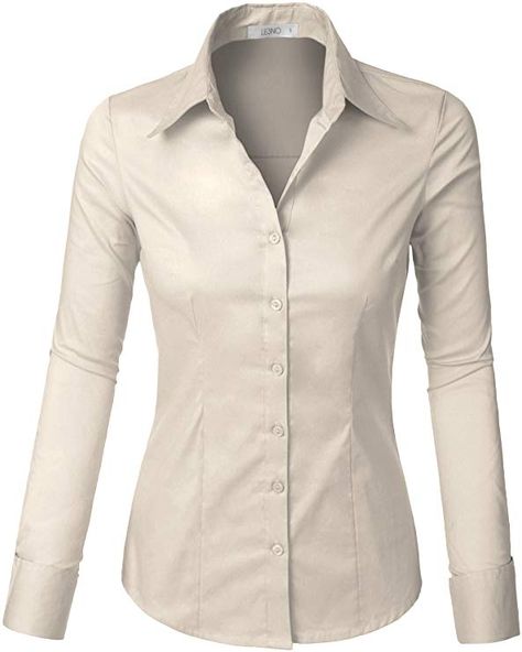 Long Sleeve Button Up Shirt Outfit, Formal Shirts Women, Ladies Shirts Formal, Cream Shirt Dress, Beige Shirt Dress, Cute Professional Outfits, Long Sleeve Fitted Dress, Beige Shirt, Stylish Work Attire