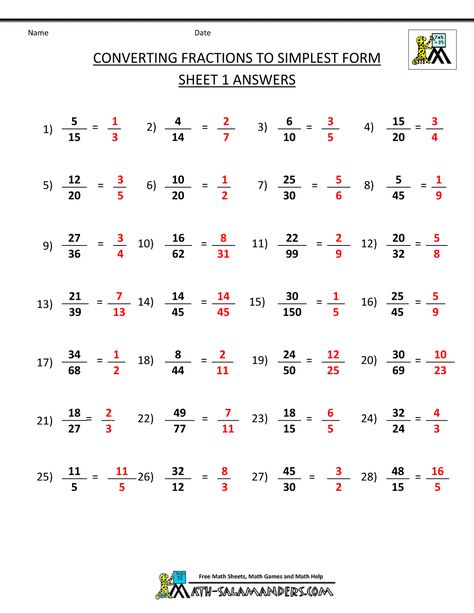 Simplest Form Worksheets 5th Grade 5th Grade Fractions, Fractions Worksheets Grade 5, Simplify Fractions, Simplest Form Fractions, Reducing Fractions, Maths Worksheet, Converting Fractions, Cells Worksheet, Simplifying Fractions