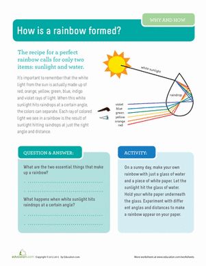 Third Grade Physical Science Worksheets: How is a Rainbow Formed? How Is Rainbow Formed, Rainbow Infographic, Rainbow Lessons, Physics Lessons, Science For Toddlers, Rainbow Words, Science Crafts, 4th Grade Science, 5th Grade Science