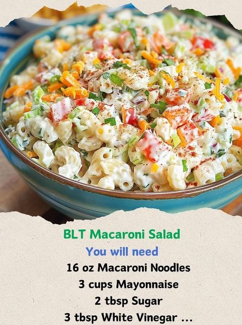 Alexander's Recipes Alexander’s Recipes, Blt Macaroni Salad, Salad Dressing Recipes Vinaigrette, Macaroni Salad Ingredients, 2024 Meals, Macaroni Noodles, Classic Macaroni Salad, Macaroni Salad, Cooking For Two