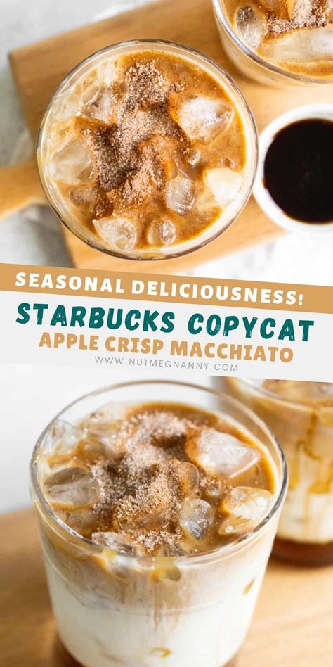 Apple Crisp Iced Coffee, Apple Crisp Macchiato, Apple Molasses, Homemade Coffee Syrup, Fall Coffee Drinks, Apple Brown Sugar, Macchiato Recipe, Coffee Syrups, Drinks Starbucks