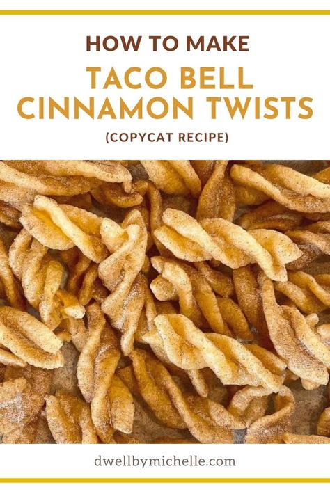 How To Make Taco Bell Cinnamon Twists (Copycat Recipe) - DWELL by michelle Easy Cinnamon Twists, How To Make Taco Bell Cinnamon Twists, Taco Bell Board, Air Fryer Cinnamon Twists, Taco Tuesday Dessert Ideas, Taco Bell Cinnamon Twists, Cinnamon Twists Recipe, Desert Board, Copycat Food