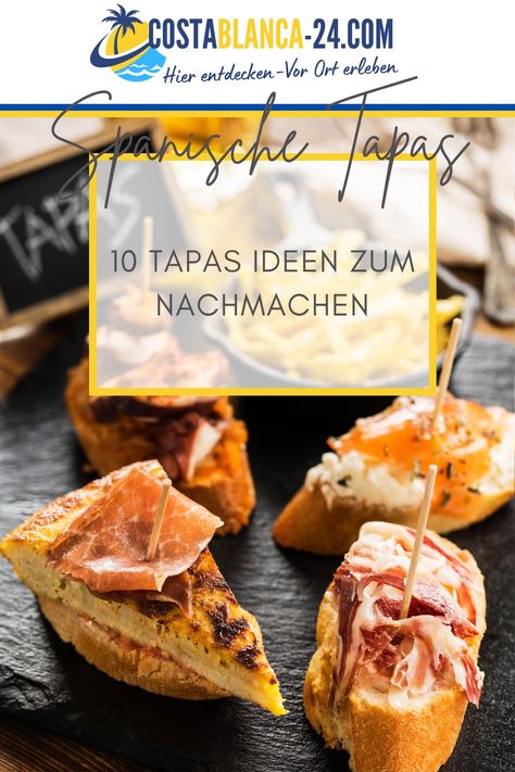 Hier sind 10 leckere Tapas Ideen, die du ganz einfach nachmachen kannst. Von Spanische Tortilla bis hin zu Gambas al ajillo, es ist für jeden Geschmack etwas dabei. Probiere es aus und genieße die köstlichen Aromen Spanien in deinem eigenen Zuhause. #spanischeTapas #TapasRezepte #SpanischeKüche Spanish Tapas