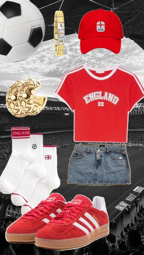 #uefa #outfit #euros #football #soccer #eurosoutfit #england Wags Soccer, England Clothes, Football Game Fits, Euros Football, Wags Outfits, England Outfits, Collage Football, Soccer Outfits, It's Coming