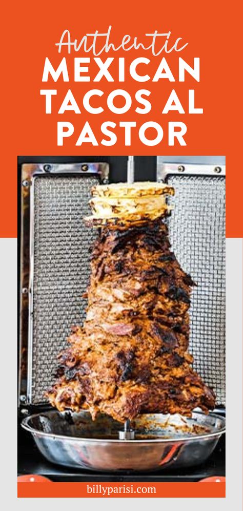 Spit Cooking Meat, Vertical Spit Recipes, Taco Al Pastor Recipe, Smoked Al Pastor, Al Pastor Tacos Recipe, Pork El Pastor Recipe, Alpastor Tacos Recipe Al Pastor, Taco El Pastor Recipe, Vertical Skewer Recipes