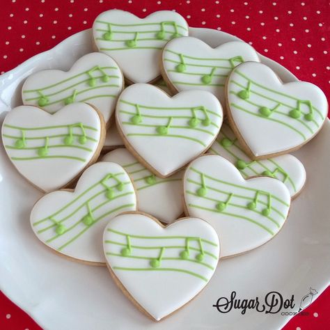 Sugar Dot Cookies: Music Note Heart Cookies Dot Cookies, Decorate Sugar Cookies, Sugar Cookies With Royal Icing, Music Cookies, Cookies With Royal Icing, Christmas Shortbread, Iced Sugar Cookies, Summer Cookies, Sugar Cookie Designs