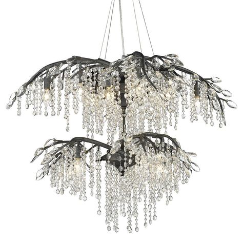 Iron And Crystal Chandelier, Black Iron Chandelier, Black Crystal Chandelier, Contemporary Crystal Chandelier, Chandelier Large, Collection Displays, Branch Chandelier, Forest Canopy, Leaves And Branches