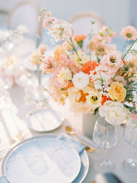 Spring wedding inspiration in Athens with a modern elegant vibe | Athens Wedding Inspiration | Gallery | Item 20 Timeless Spring Wedding, Spring Wedding Centerpieces, Athens Wedding, Yellow Wedding Flowers, Spring Wedding Inspiration, Spring Wedding Flowers, Coral Wedding, Orange Wedding, Peach Wedding