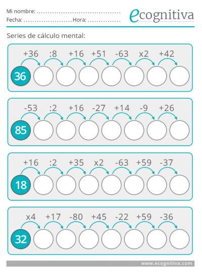 Cálculo Mental. Ejercicios de Estimulación Cognitiva para Mayores Math Fractions Worksheets, Mental Maths Worksheets, Mathematics Worksheets, 2nd Grade Math Worksheets, Math Workbook, Math School, Fractions Worksheets, Math Work, Math Time