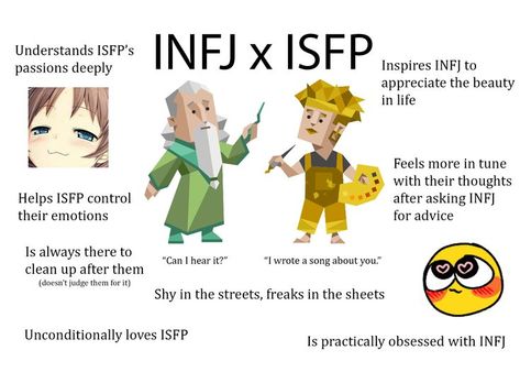 Isfp Boyfriends, Infj X Isfp Relationships, Infj X Istj Relationship, Infj Dynamics, Isfp And Infj, Isfp X Infj, Infj Relatable, Isfp Relationships, Istj Relationships