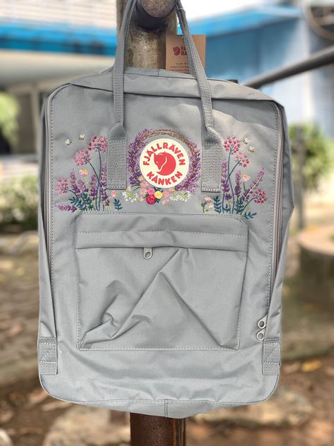 Kanken Backpack Embroidered With Flower/ Custom Kanken - Etsy Australia Kanken Embroidery, Embroidery Design Flowers, Mochila Fjallraven Kanken, Fjallraven Backpack, Kanken Classic, Backpack Fjallraven, Fjällräven Kånken, Embroidered Backpack, My Style Bags