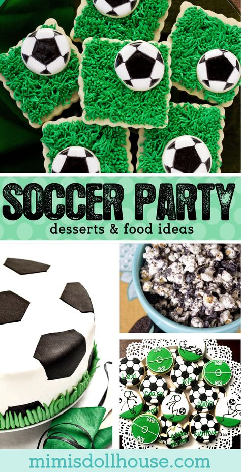 Soccer Desserts, Soccer Party Food, Soccer Treats, Soccer Party Decorations, Sports Baby Shower Theme, Diy Party Crafts, Sports Party Decorations, Soccer Birthday Parties, Sports Theme Birthday