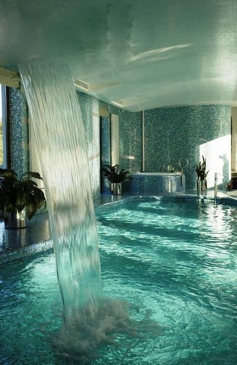 Epic Master Bath Romantic Bathrooms, Piscina Interior, Indoor Pools, Indoor Swimming Pool, Indoor Waterfall, Dream Pools, Indoor Swimming, Earthship, Dream Bathrooms