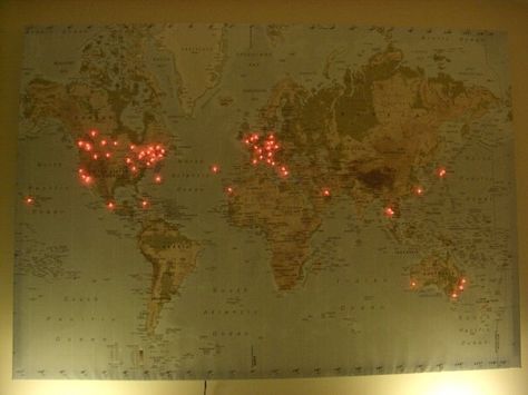 Use Christmas lights and a world map to mark all the places you have been, and maybe a different color light to mark the places that you want to go. Ikea Christmas Lights, Ikea Map, Red Christmas Lights, Ikea Christmas, Downstairs Loo, Ikea Hackers, Map Globe, Xmas Lights, Travel Map