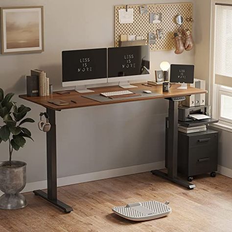 Electric Office Desk, Lift Up Desk, Fezibo Standing Desk, Home Office Height Adjustable Desk, Standing Desk Workspace, Study Room Standing Desk, Electric Desk Setup, Office Interior Design Standing Desk, Sit Stand Desk Office