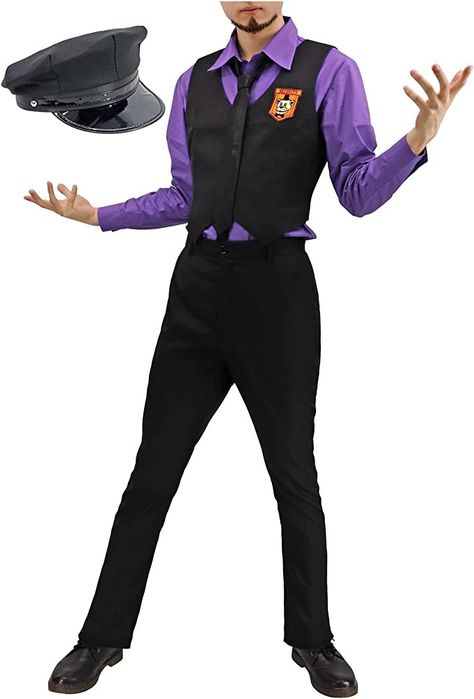 Purple Guy Cosplay, William Afton Cosplay, Fnaf Purple Guy, Guy Cosplay, Fnaf Security Guards, Outfit With Hat, Fnaf Costume, Guard Uniform, Cosplay For Women