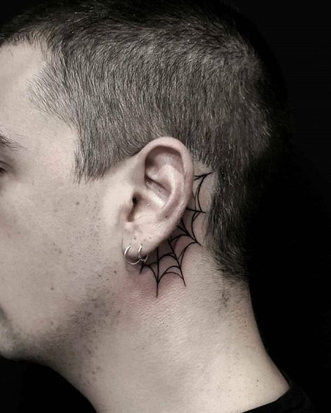 Best Neck Tattoos, Behind Ear Tattoos, Spider Web Tattoo, Side Neck Tattoo, Tattoo Behind Ear, Web Tattoo, Circle Tattoos, Neck Tattoo For Guys, Парные Тату